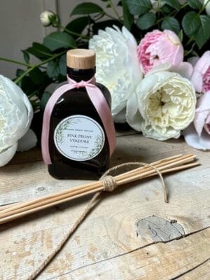 Luxury Pink Peony Reed Diffuser hand-poured in Houston Texas by Donna Wright Designs