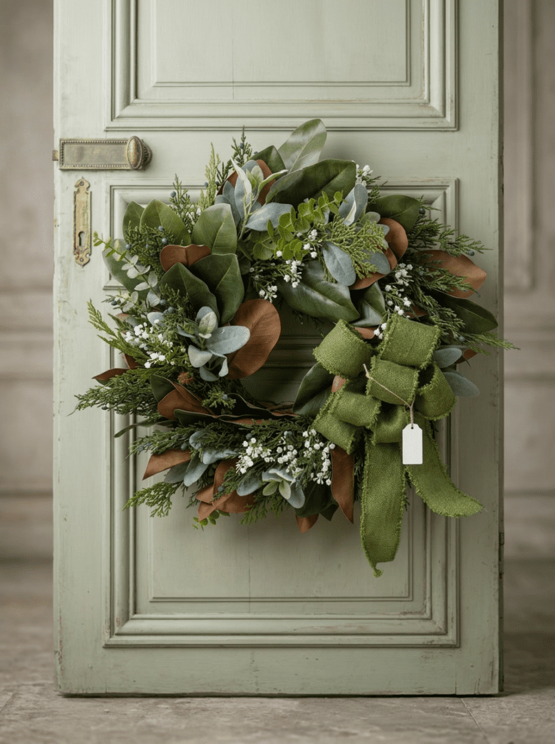 A luxury wreath with real touch greenery by Donna Wright Designs