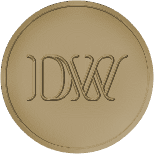 A gold coin with the initials idw on it.